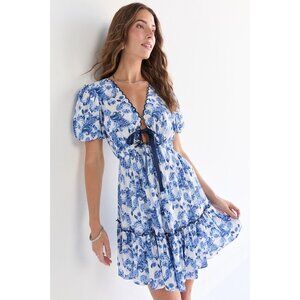 NEW FRANCESCA ROVA Deb Tie Front Paisley Mini Dress size S